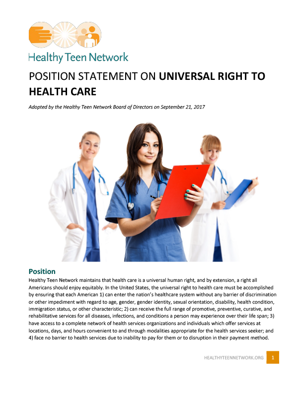 Universal Healthcare Position Statement Cover
